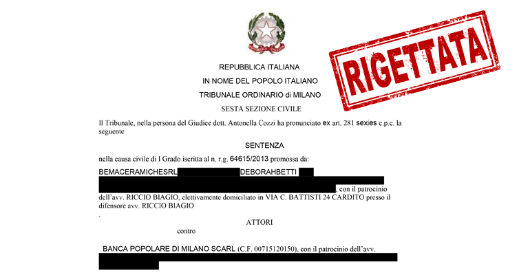 SDL Centrostudi: SENTENZA di soccombenza al n. r.g. 64615/2013 - Tribunale di Milano